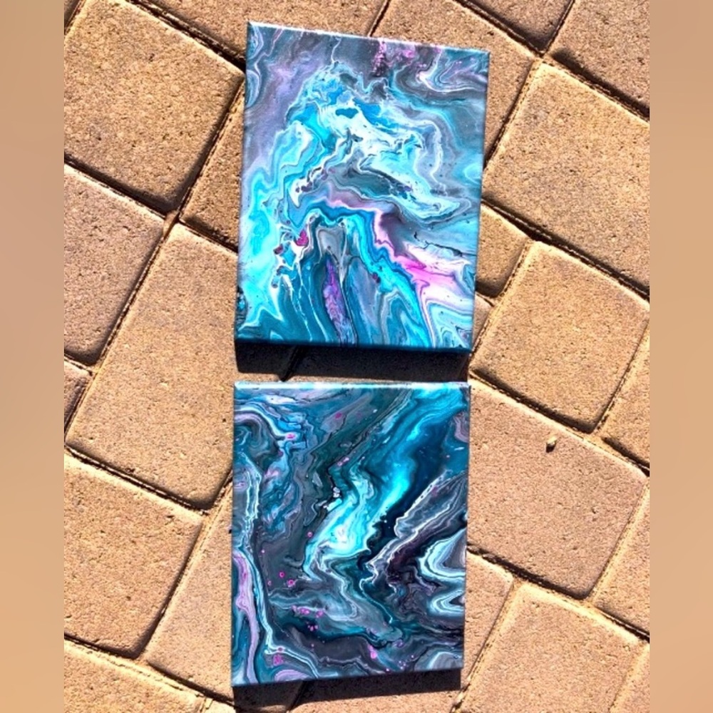 Two 10 x 8 Acrylic Pour Paintings